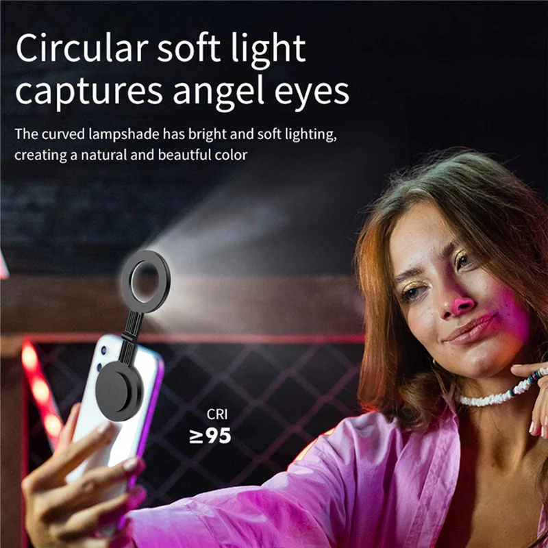 V19 Lampada Fotografica Magnetica Portatile per Selfie Rotonda Bellezza Pelle Live Streaming Luce LED - Nero