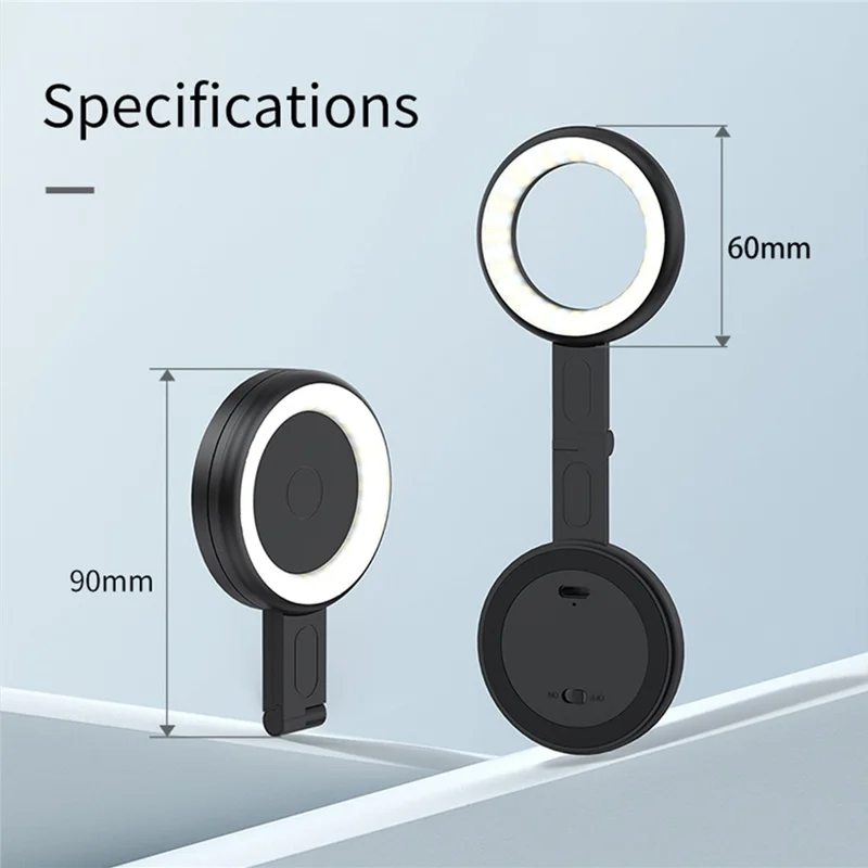 V19 Lampada Fotografica Magnetica Portatile per Selfie Rotonda Bellezza Pelle Live Streaming Luce LED - Nero