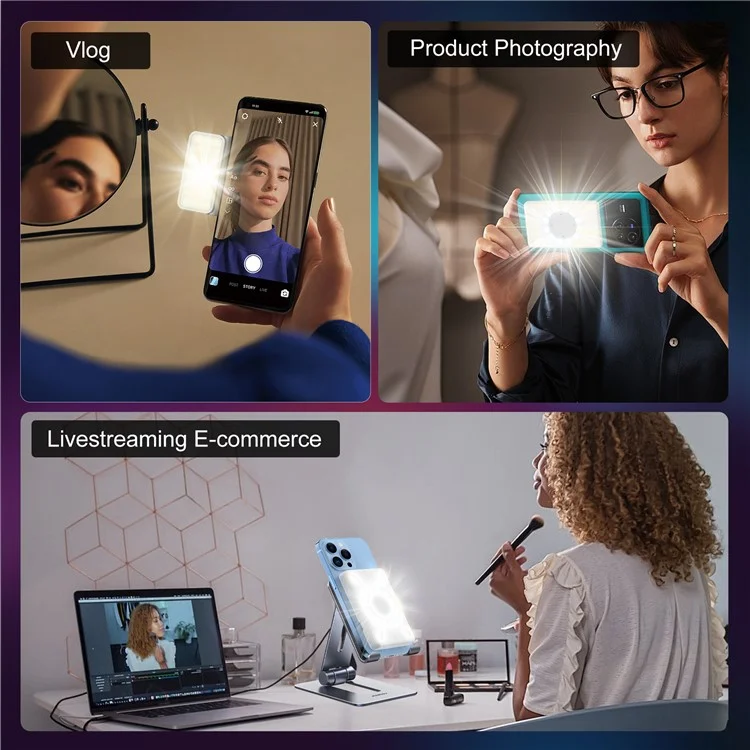 Lâmpada Fotográfica de Telefone Magnética V17 com Carregador Sem Fio Recarregável, Iluminação Portátil RGB para Transmissão ao Vivo