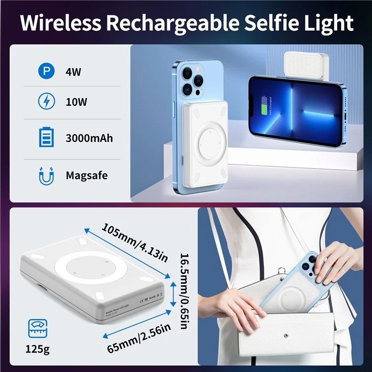 Lâmpada Fotográfica de Telefone Magnética V17 com Carregador Sem Fio Recarregável, Iluminação Portátil RGB para Transmissão ao Vivo