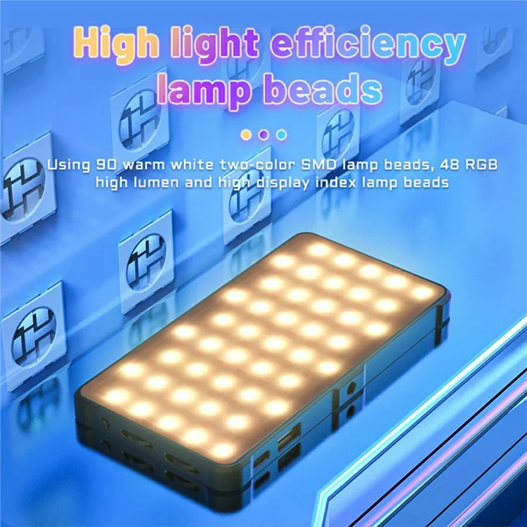 C02 Full Color RGB Video Light 24 Effects Dimmable Pocket Fill Lamp for Live Broadcast - Black