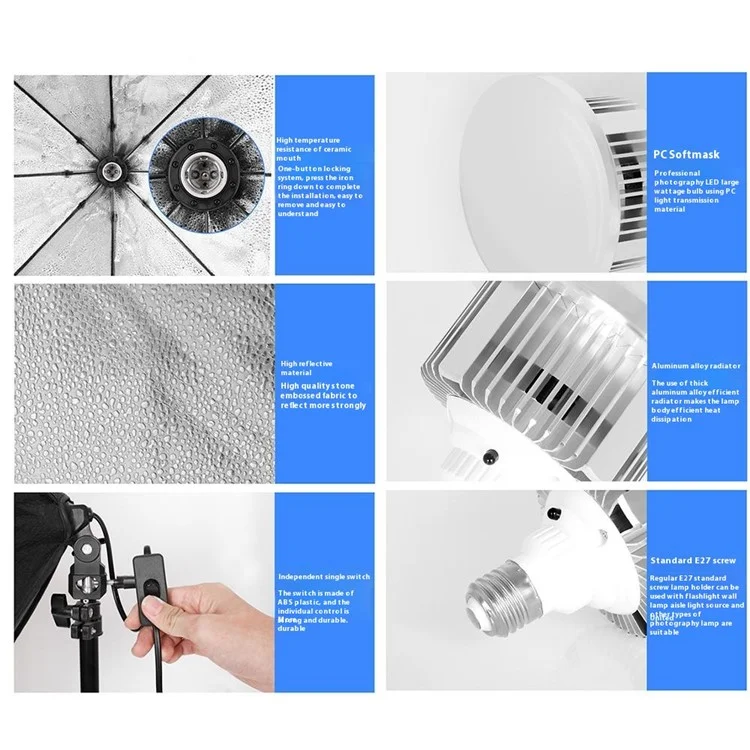 Juego de 2 kits de iluminación con caja de luz octogonal para estudio fotográfico, retrato, luz continua - Enchufe estadounidense