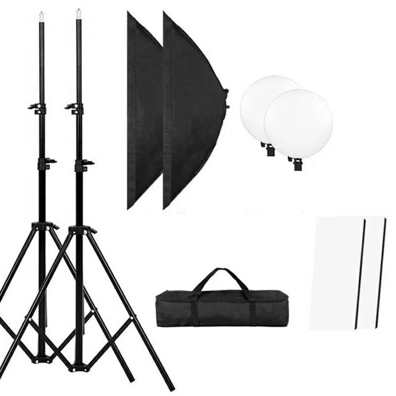 2 Sets 80W LED Softbox Photography Lighting 3 Color Temperature Short Handle Manual Control LED Video Light Kit - EU Plug