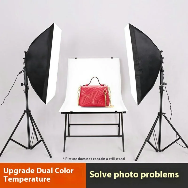 2 Sets 80W LED Softbox Photography Lighting 3 Color Temperature Short Handle Manual Control LED Video Light Kit - EU Plug