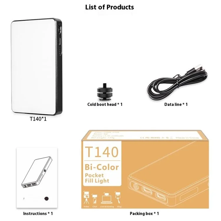 T140 Camera Phone Tablet Video Light with Phone Clip Soft Light Fill Light Selfie Light for Photography