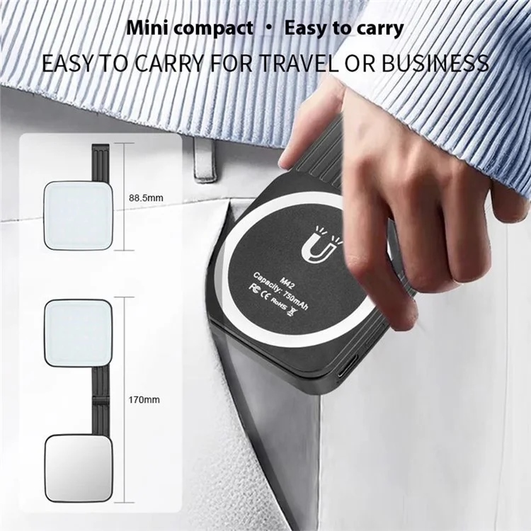 M42 Magnetic Phone Light Compatible with MagSafe Selfie Beauty Lamp Double-Sided Illumination - Black