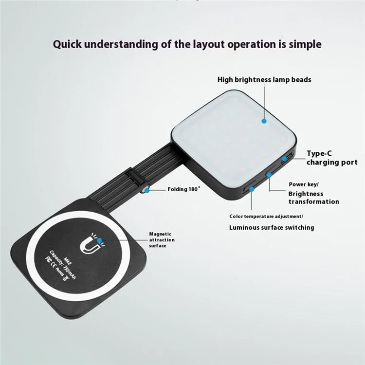 M42 Magnetic Phone Light Compatible with MagSafe Selfie Beauty Lamp Double-Sided Illumination - Black