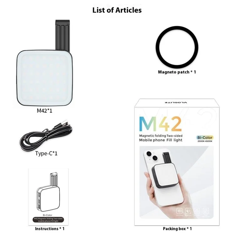 M42 Magnetic Phone Light Compatible with MagSafe Selfie Beauty Lamp Double-Sided Illumination - Black