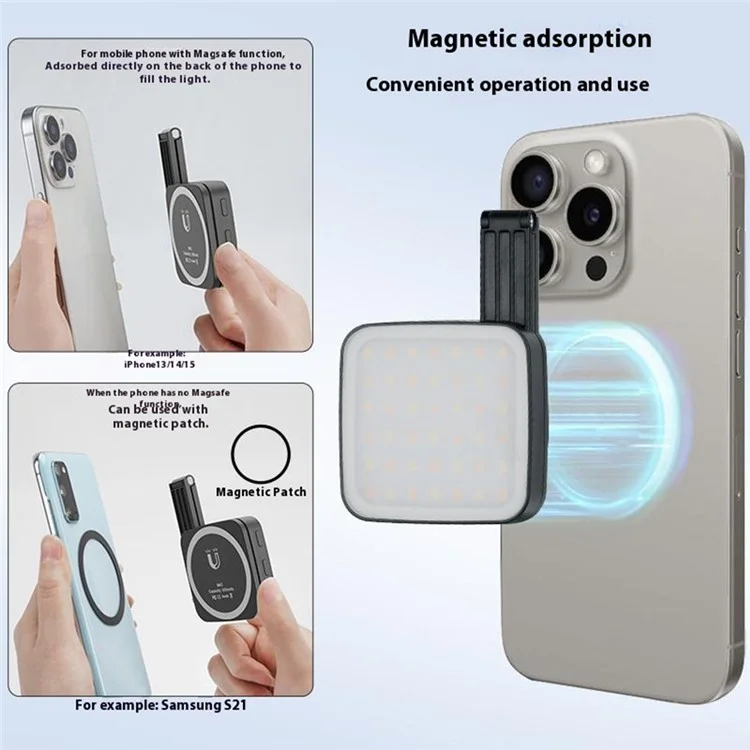 M42 Magnetic Phone Light Compatible with MagSafe Selfie Beauty Lamp Double-Sided Illumination - Black