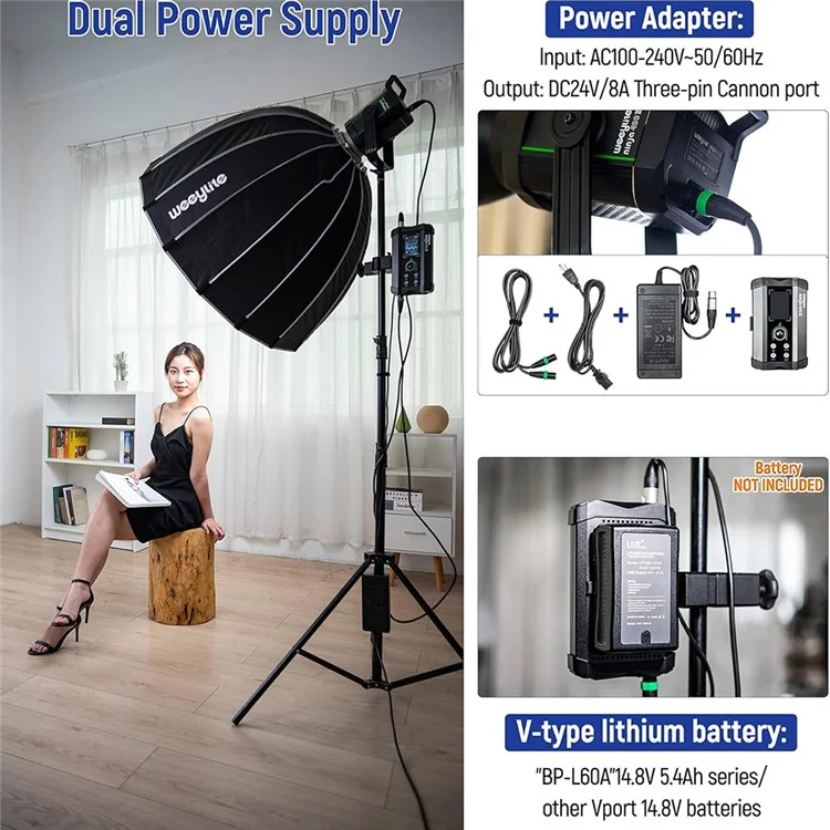 WEEYLITE Ninja 400 II 150W COB Studio Light 2800K - 6800K APP Control Photography Lamp with Reflector - US Plug