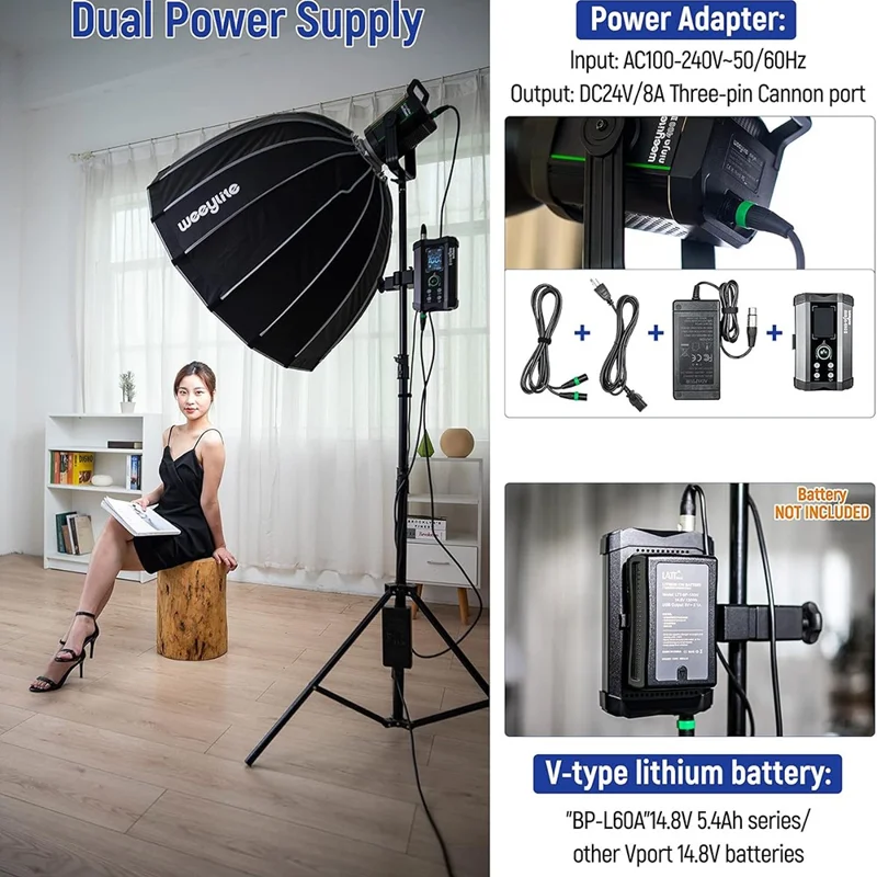 WEEYLITE Ninja 400 II 150W COB Studio Light 2800K - 6800K APP Control Photography Lamp with Reflector - EU Plug