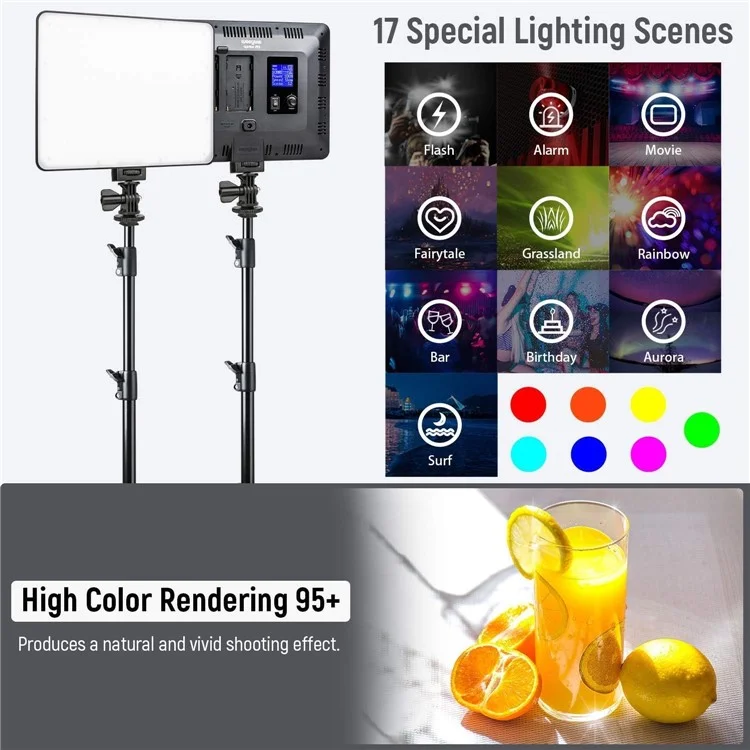 Kit de Iluminación LED WEEYLITE Sprite20 de 2 Piezas para Grabación de Vídeo, Streaming y Luz de Estudio RGB - Enchufe UE