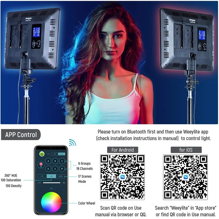 Kit de Iluminación LED WEEYLITE Sprite20 de 2 Piezas para Grabación de Vídeo, Streaming y Luz de Estudio RGB - Enchufe UE