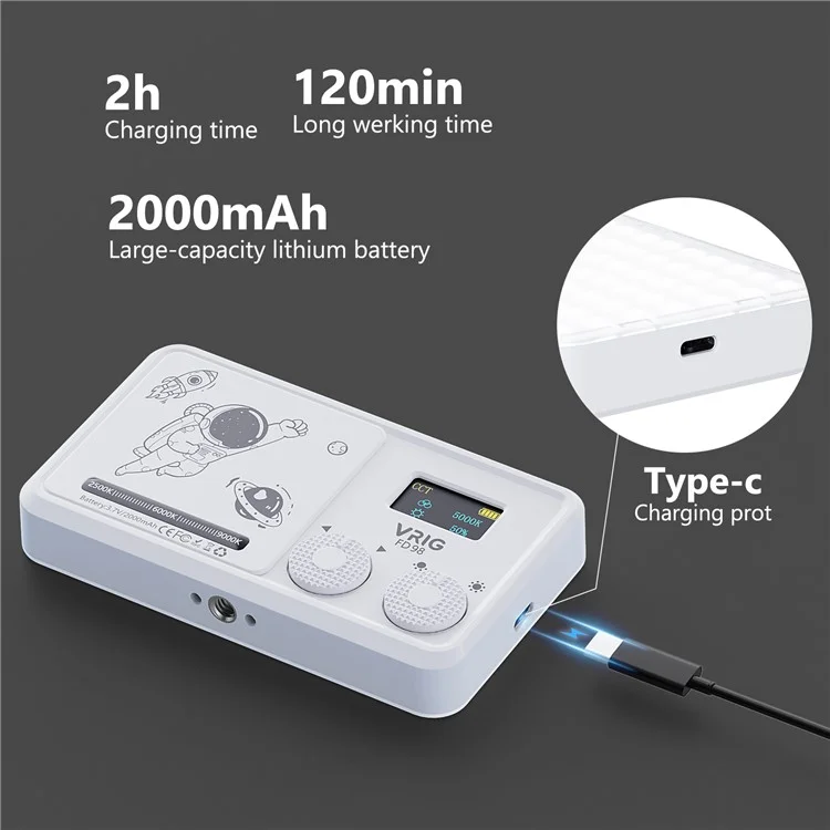 VRIG FD98 Lumière vidéo LED à double température de couleur Éclairage portable de photographie