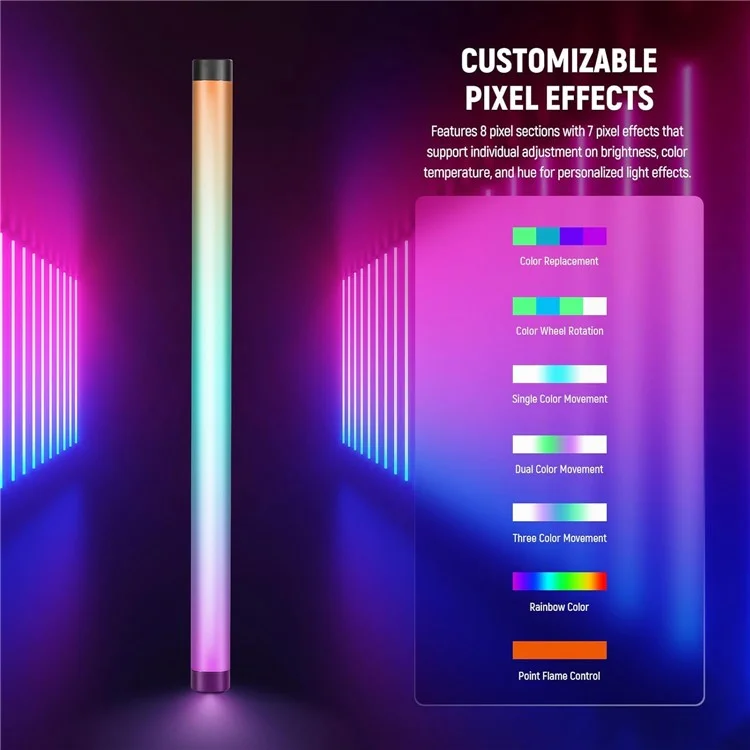 NEEWER TL60 RGB Full Color LED Light Stick Handheld Video Lighting Vlog Photography Fill Light 2500K-10000K - US Plug