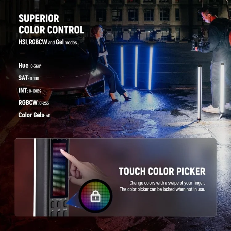 NEEWER TL60 RGB Full Color LED Light Stick Handheld Video Lighting Vlog Photography Fill Light 2500K-10000K - US Plug