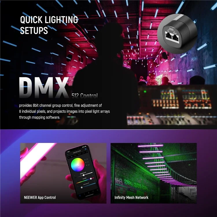 NEEWER TL60 RGB Full Color LED Light Stick Handheld Video Lighting Vlog Photography Fill Light 2500K-10000K - US Plug