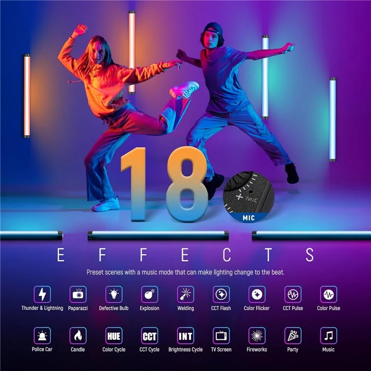 NEEWER TL60 RGB Full Color LED Light Stick Handheld Video Lighting Vlog Photography Fill Light 2500K-10000K - US Plug