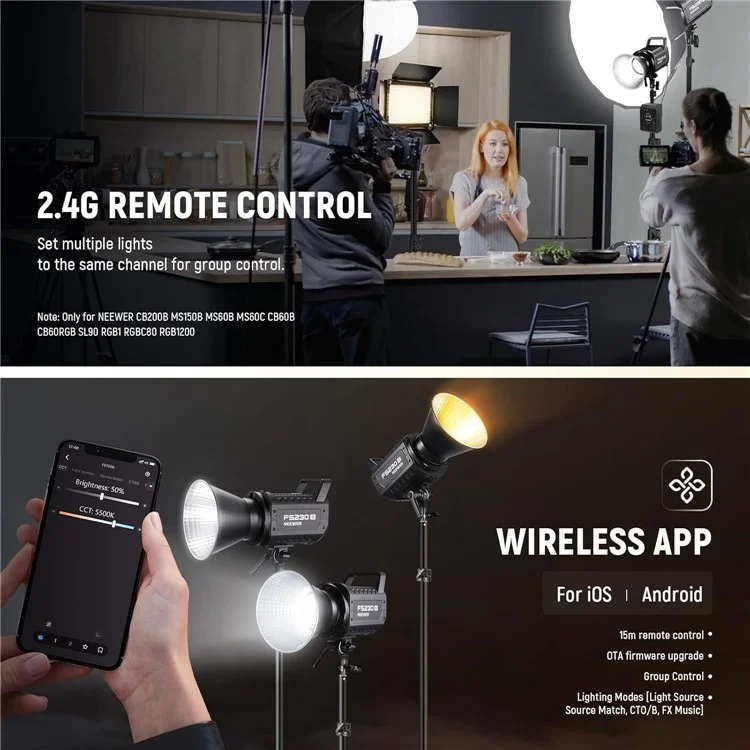 NEEWER FS150B LED Video Light 130W Bi-Color Studio Lighting Wireless Photography Lamp - US Plug