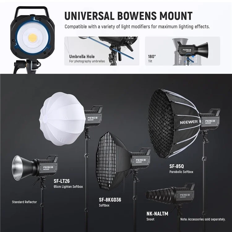 NEEWER FS150B LED Video Light 130W Bi-Color Studio Lighting Wireless Photography Lamp - US Plug