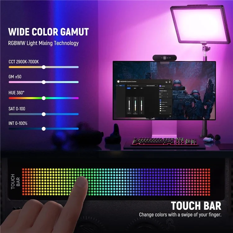 NEEWER GL1C 15.5 Inch LED Video Light Panel 2900K-7000K Music Sync 18 Scenes Live Streaming Gaming Light - US Plug