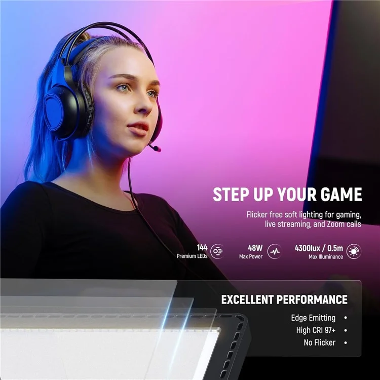 NEEWER GL1C 15.5 Inch LED Video Light Panel 2900K-7000K Music Sync 18 Scenes Live Streaming Gaming Light - US Plug