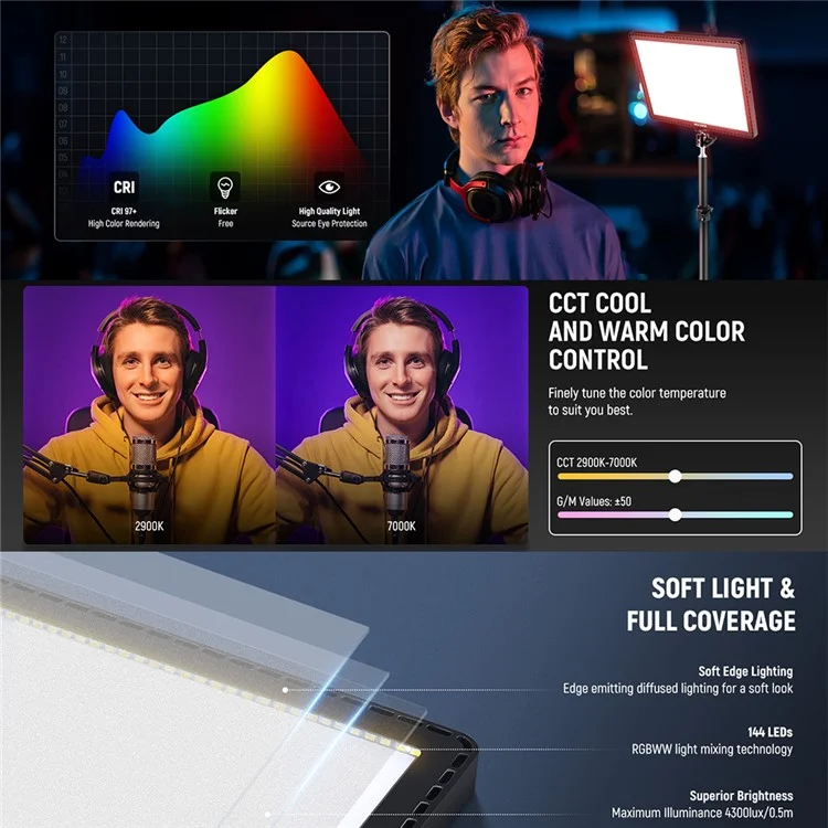 NEEWER GL1C 15.5 Inch LED Video Light Panel 2900K-7000K Music Sync 18 Scenes Live Streaming Gaming Light - US Plug