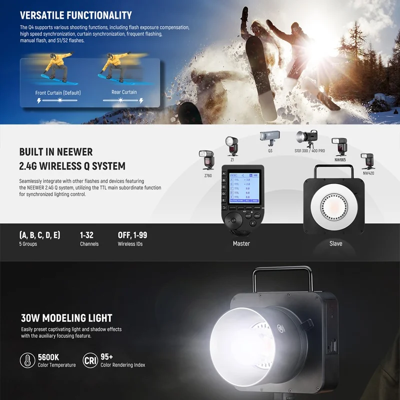 NEEWER Q4 400Ws Outdoor Flash with QPRO-N Trigger Handheld Strobe Light 1 / 8000S HSS for Nikon Cameras - AU Plug