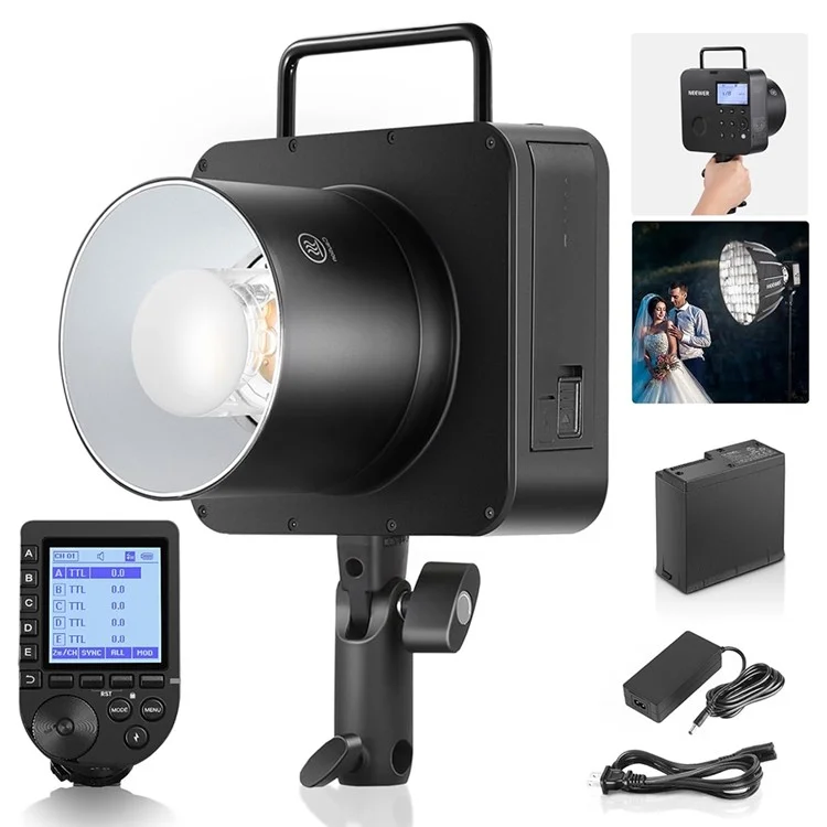 NEEWER Q4 400Ws Flash Externo com Gatilho QPRO-F para Fuji 1 / 8000S Sincronização de Alta Velocidade Luz de Estúdio Portátil de Mão - Plugue EUA