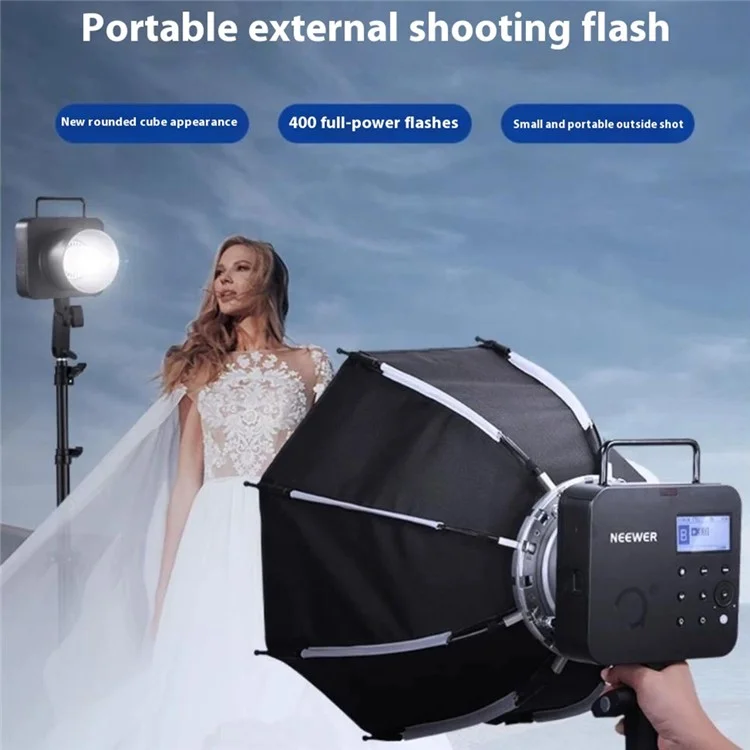 NEEWER Q4 400Ws Flash Externo com Gatilho QPRO-F para Fuji 1 / 8000S Sincronização de Alta Velocidade Luz de Estúdio Portátil de Mão - Plugue EUA