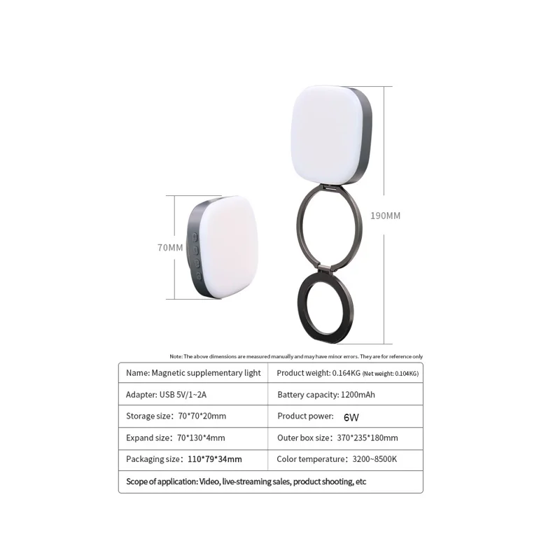 AL80 Anello Luminoso Magnetico per Selfie, Rotabile 360 Gradi, Lampada Portatile con 128 LED per Streaming Live - Nero