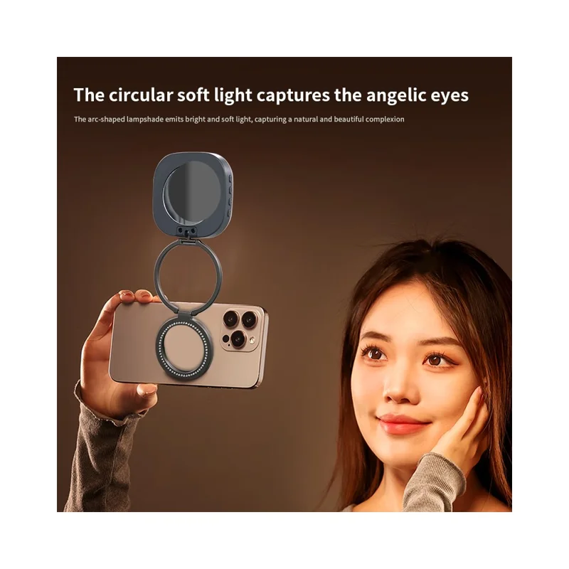 AL80 Anello Luminoso Magnetico per Selfie, Rotabile 360 Gradi, Lampada Portatile con 128 LED per Streaming Live - Nero