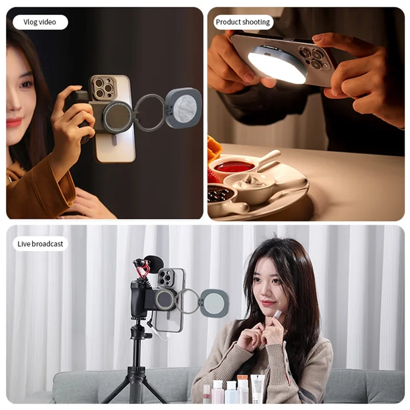 AL80 Anello Luminoso Magnetico per Selfie, Rotabile 360 Gradi, Lampada Portatile con 128 LED per Streaming Live - Nero