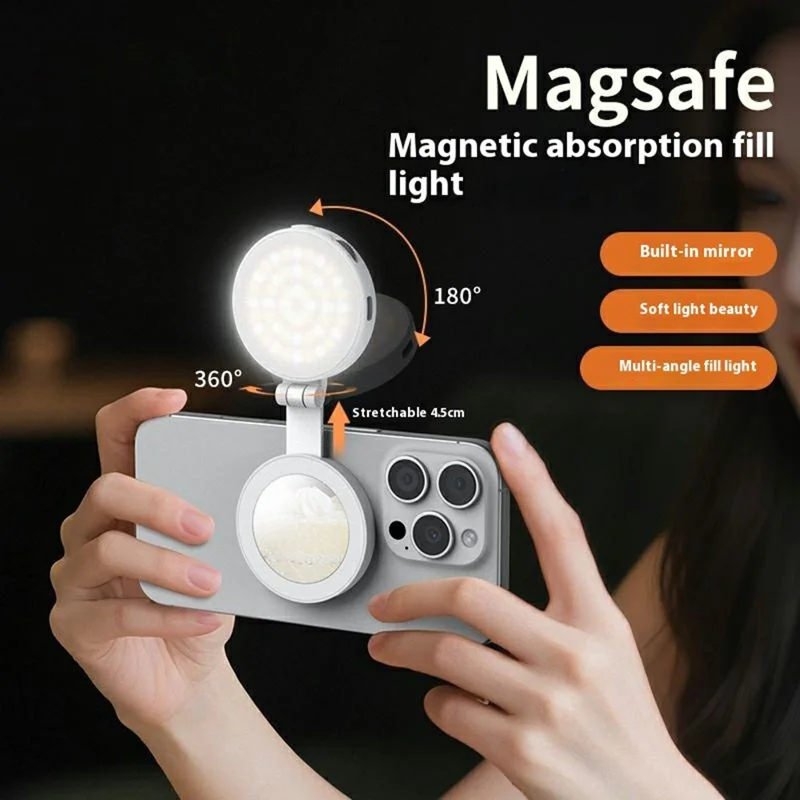 VRIG FD-04 Магнитное кольцо для смартфонов, поворотное на 360 градусов, селфи-лампа со встроенным зеркалом - Белый