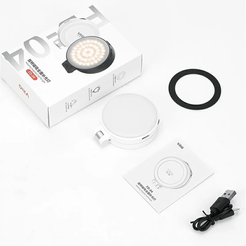 VRIG FD-04 Магнитное кольцо для смартфонов, поворотное на 360 градусов, селфи-лампа со встроенным зеркалом - Белый