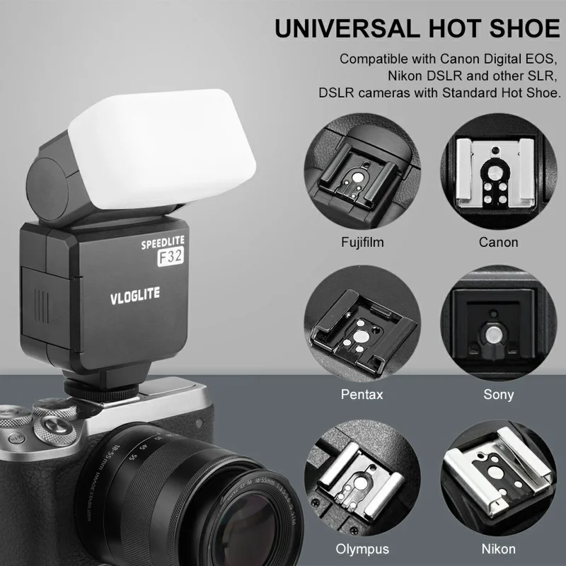 F32 Portable Hot Shoe Light for Fuji Nikon Canon Sony DSLR Camera External Flash Light