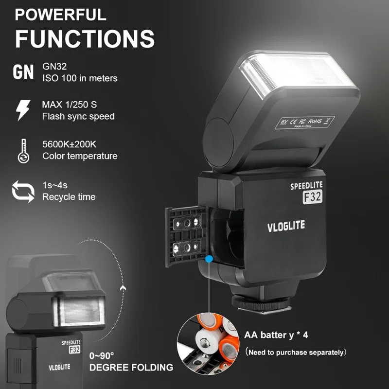 F32 Portable Hot Shoe Light for Fuji Nikon Canon Sony DSLR Camera External Flash Light