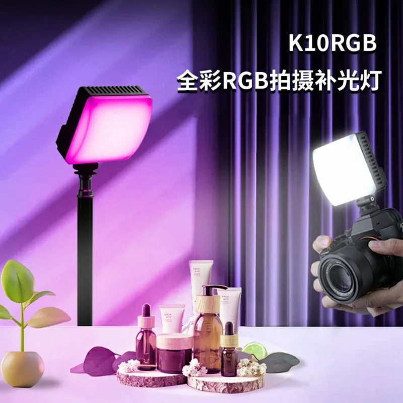 K10RGB Luz de Fotografia e Videografia para Selfie, Luz LED RGB para Câmera, Ultra Fina e Compacta