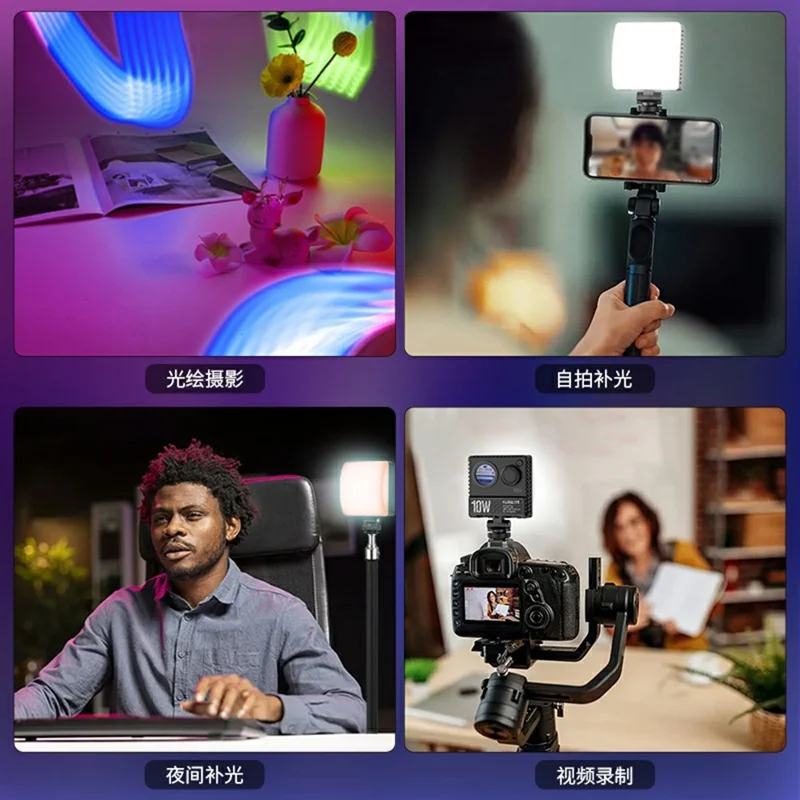 K10RGB Luz de Fotografia e Videografia para Selfie, Luz LED RGB para Câmera, Ultra Fina e Compacta