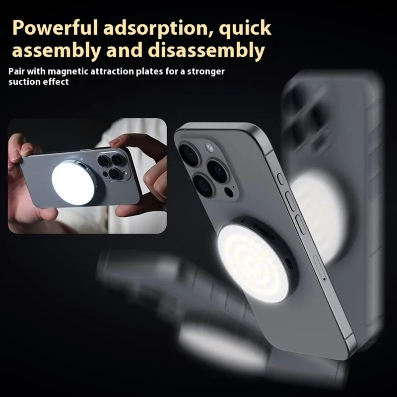 VRIG FD-03 Luz de Preenchimento LED Magnética para Smartphone com Brilho e Temperatura de Cor Ajustáveis - Preto