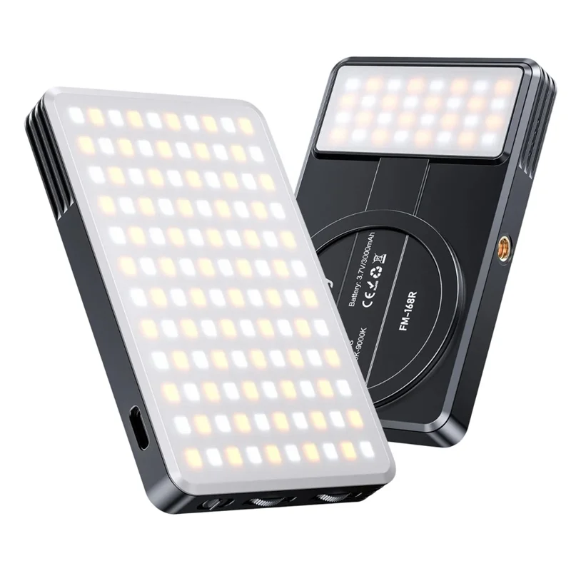 JMARY FM-168R Magnetic Phone Fill Light Dual Color Temperature 160 LED Beads Portable Video Light - Black