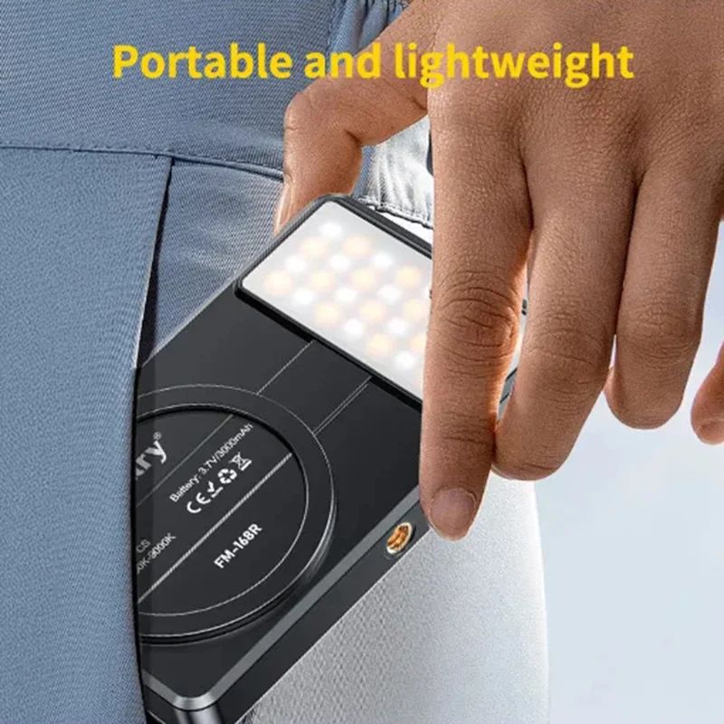 JMARY FM-168R Magnetic Phone Fill Light Dual Color Temperature 160 LED Beads Portable Video Light - Black