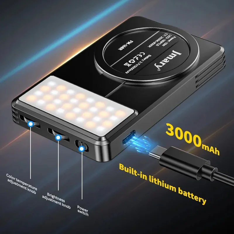 JMARY FM-168R Magnetic Phone Fill Light Dual Color Temperature 160 LED Beads Portable Video Light - Black