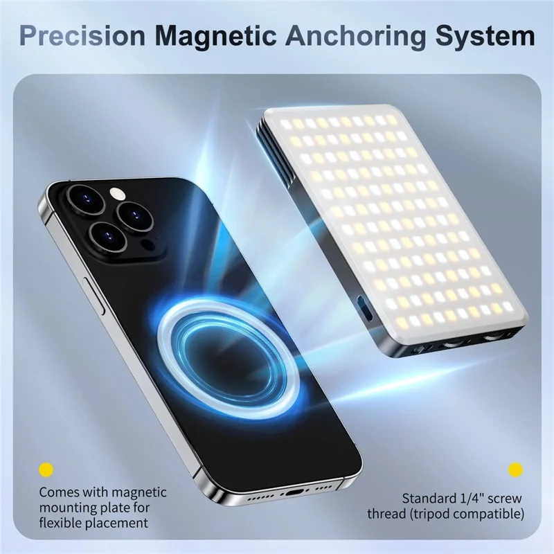 JMARY FM-168R Magnetic Phone Fill Light Dual Color Temperature 160 LED Beads Portable Video Light - Black