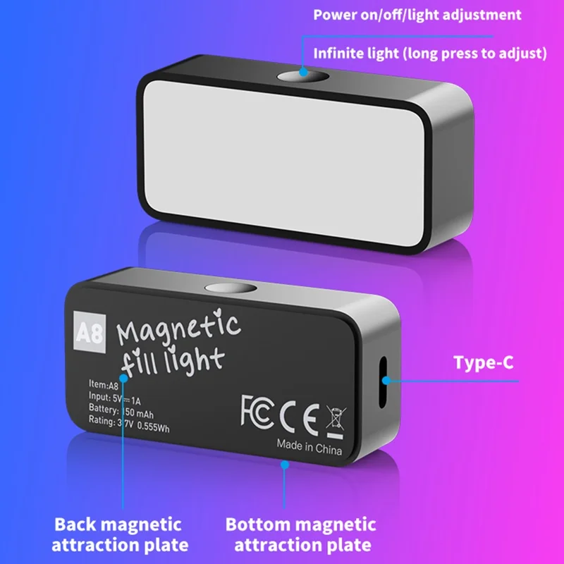 A8 Mini Magnetic Pocket Fill Light Phone Photography Video Streaming Portable LED Light - White