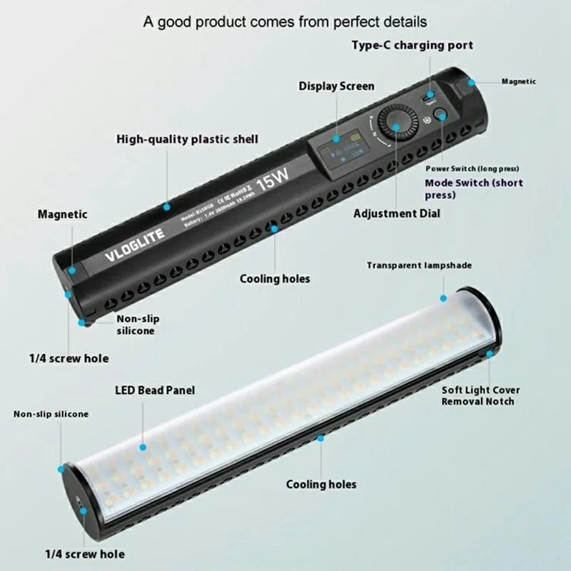 VLOGLITE B15RGB Handbediende LED Lichtstok voor Fotografie Live Streamen RGB Sfeerlamp met Statief