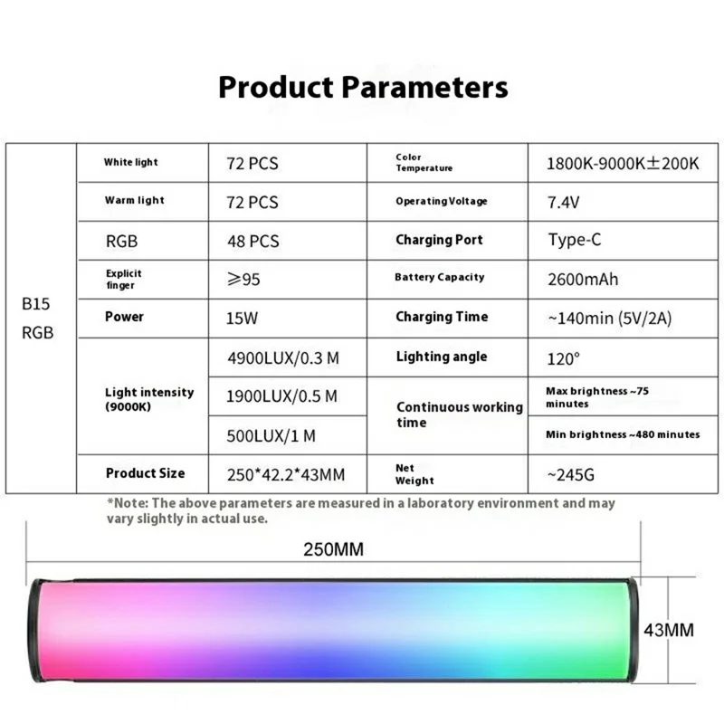 VLOGLITE B15RGB Handbediende LED Lichtstok voor Fotografie Live Streamen RGB Sfeerlamp met Statief