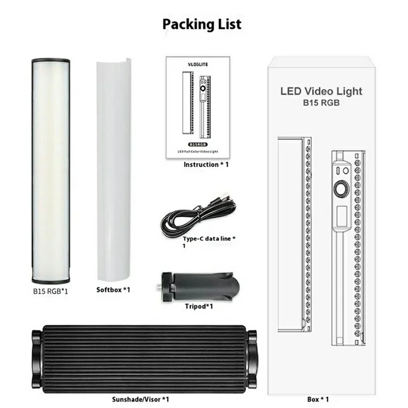 VLOGLITE B15RGB Handbediende LED Lichtstok voor Fotografie Live Streamen RGB Sfeerlamp met Statief
