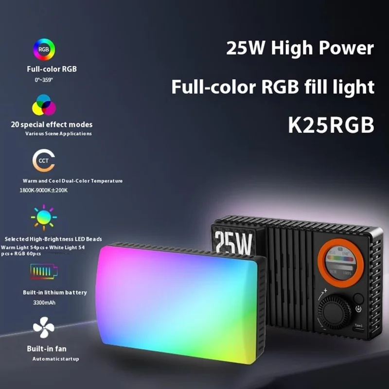 VLOGLITE K25RGB 25W High Power RGB Fill Light for Camera Photography Live Streaming Pocket Video Light