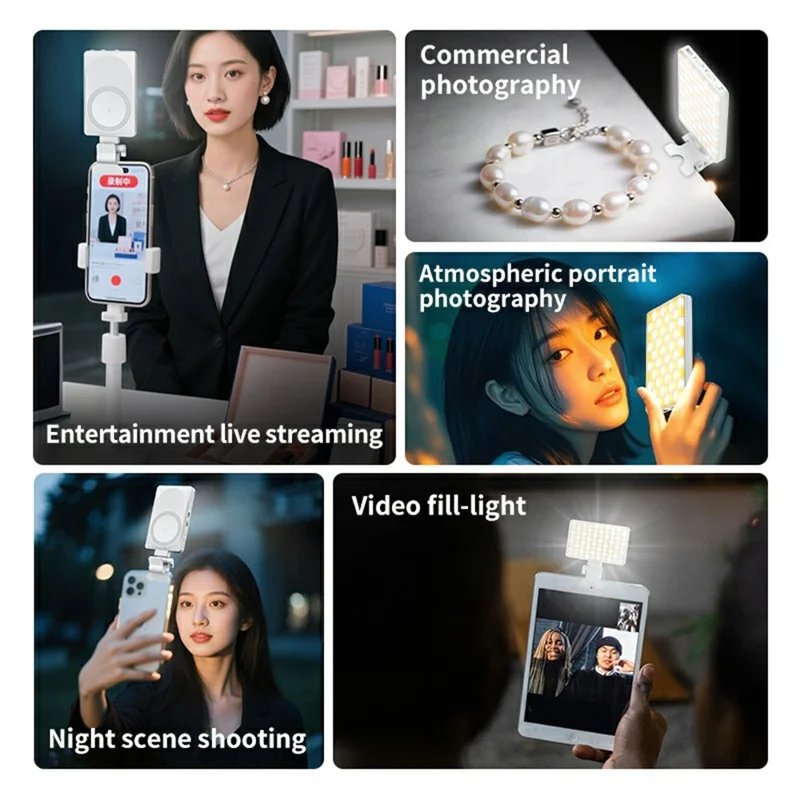 V22A 4 W strømbars lommelys med LED, type-C opladning, magnetisk fyldlys til telefonkamera, live-streaming